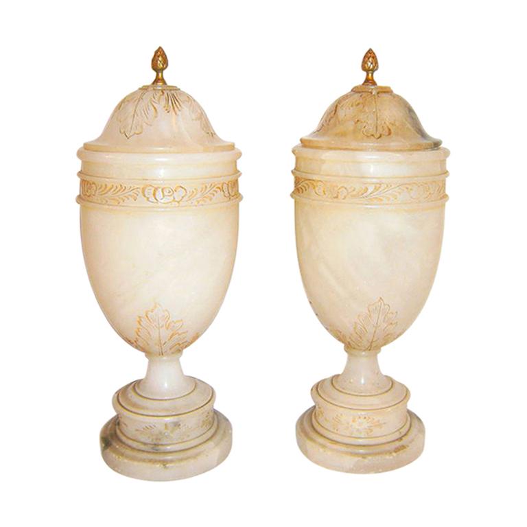 Carved Alabaster Table Lamps For Sale