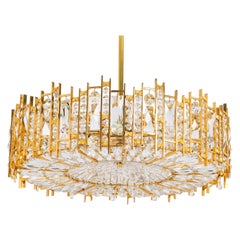 Vintage Large Gilt Brass and Crystal Chandelier, by Palwa, Germany, 1970s