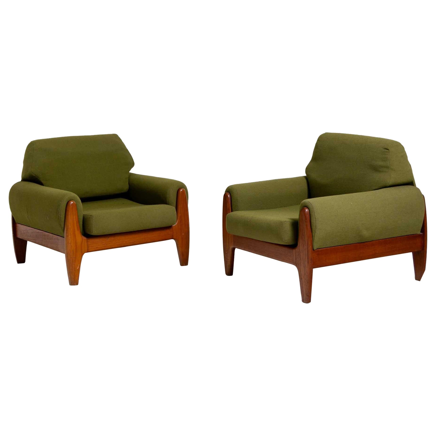 Pair of Armchairs with Green Upholstery, by Illum Denmark, Mid-20th Century For Sale