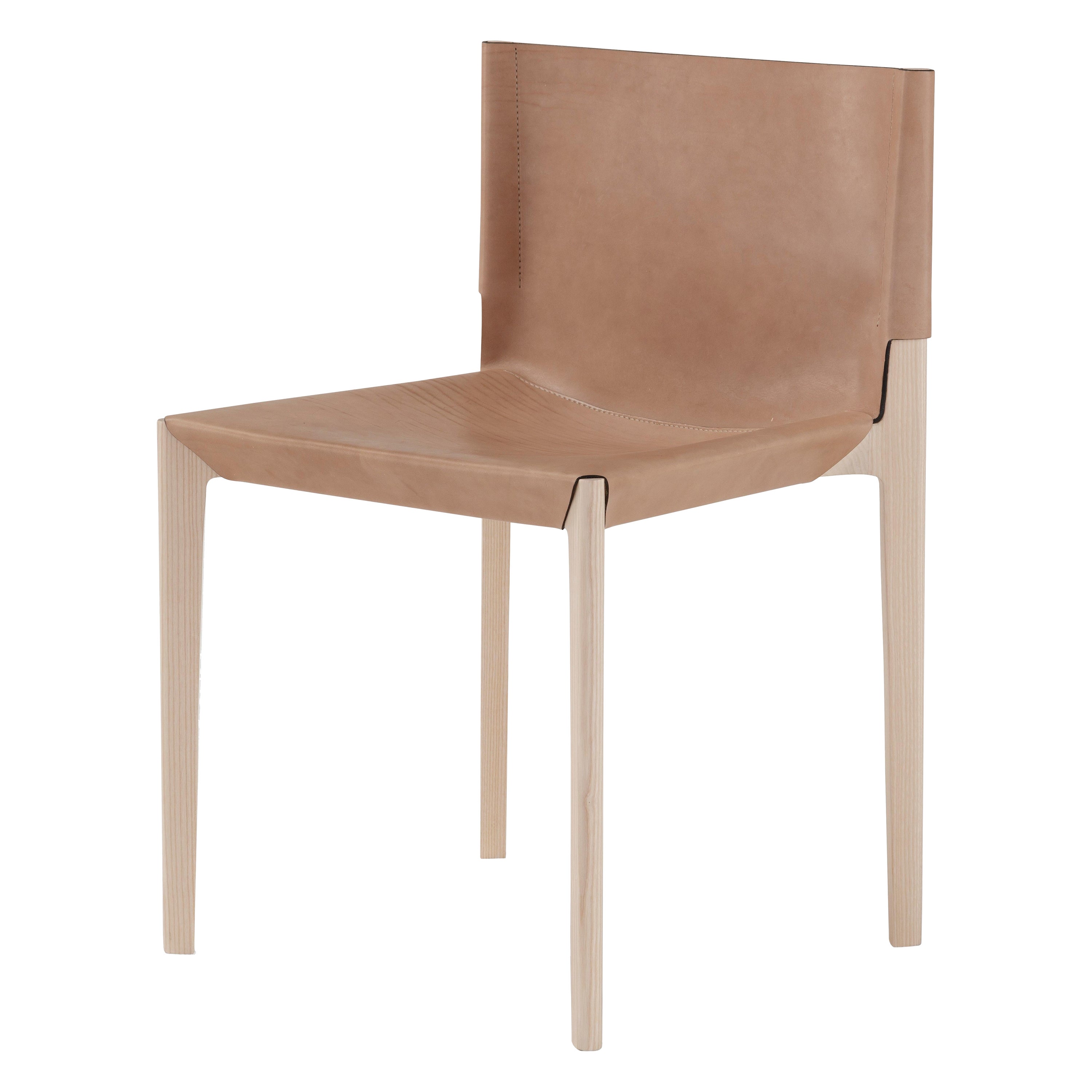 Contemporary Wooden Chair 'Stilt', Cuoio Leather For Sale