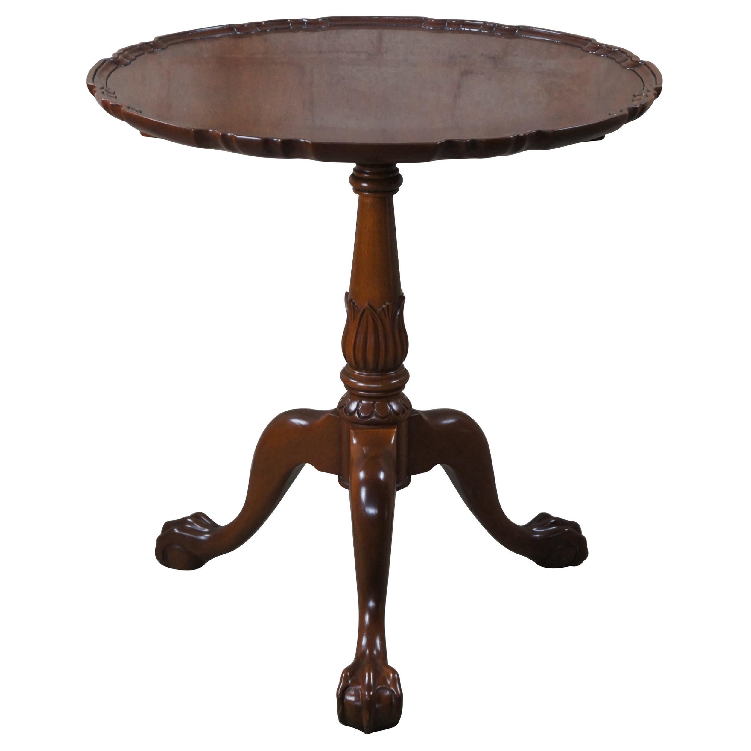 20th Century Chippendale Carved Mahogany Pie crust Tea Side Table Ball Claw Foot For Sale