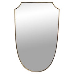 Brass Wall Shield Mirror, Italy, 1950s