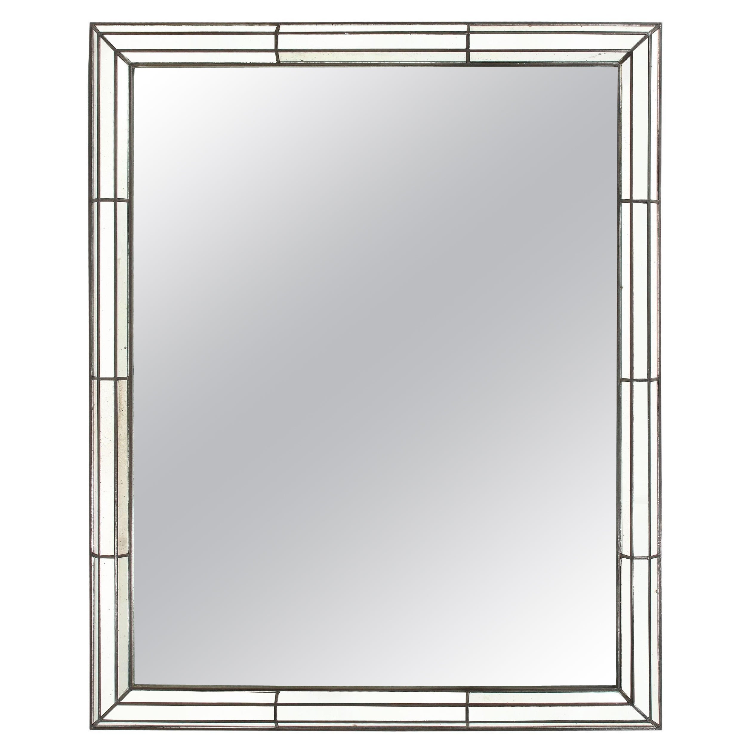 Monumental Mirror with Border Glass & Dark Silvered Frame after France, 1940's For Sale