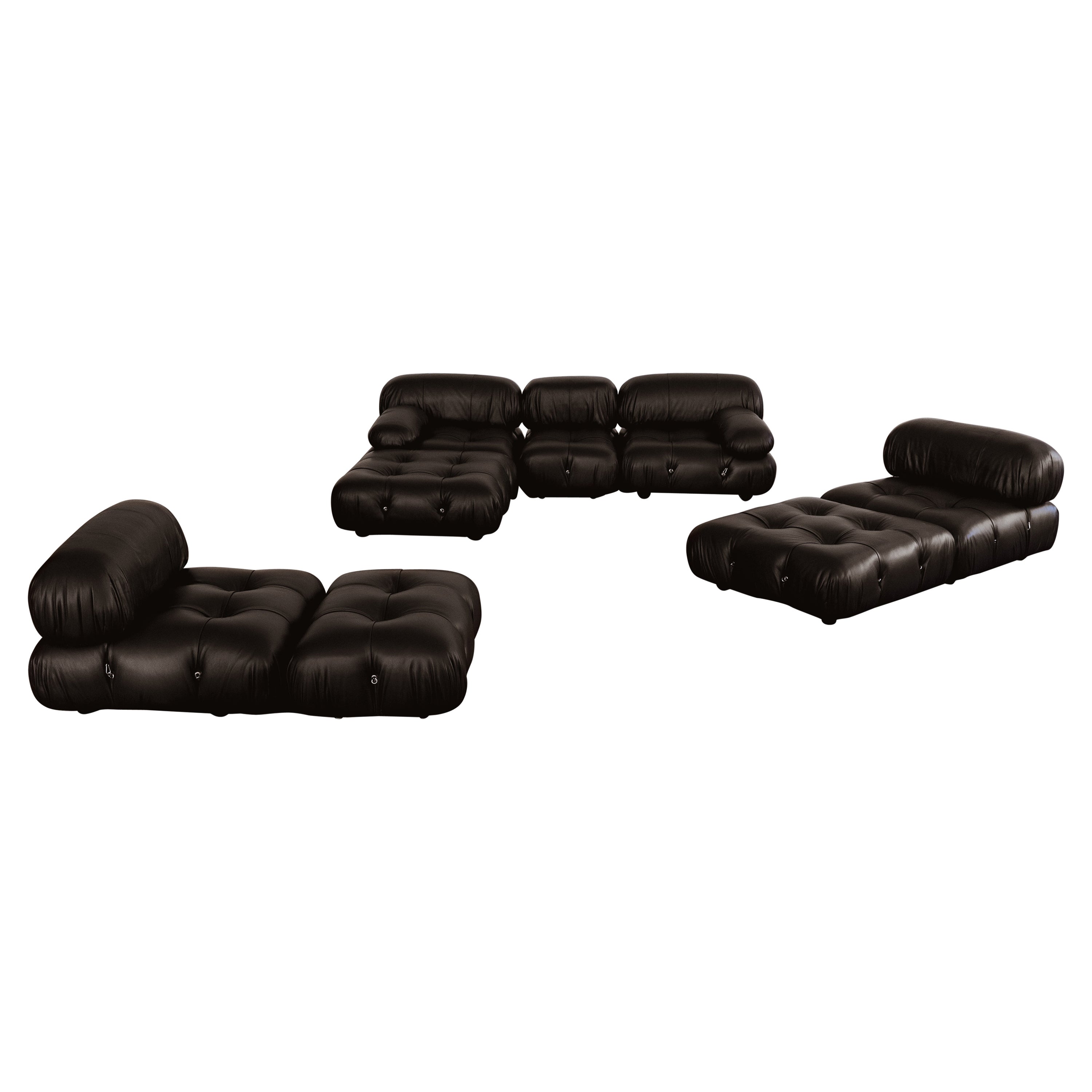 Mario Bellini "Camaleonda" Sofa for B&B Italia, Black Leather, 1970, Set of 8