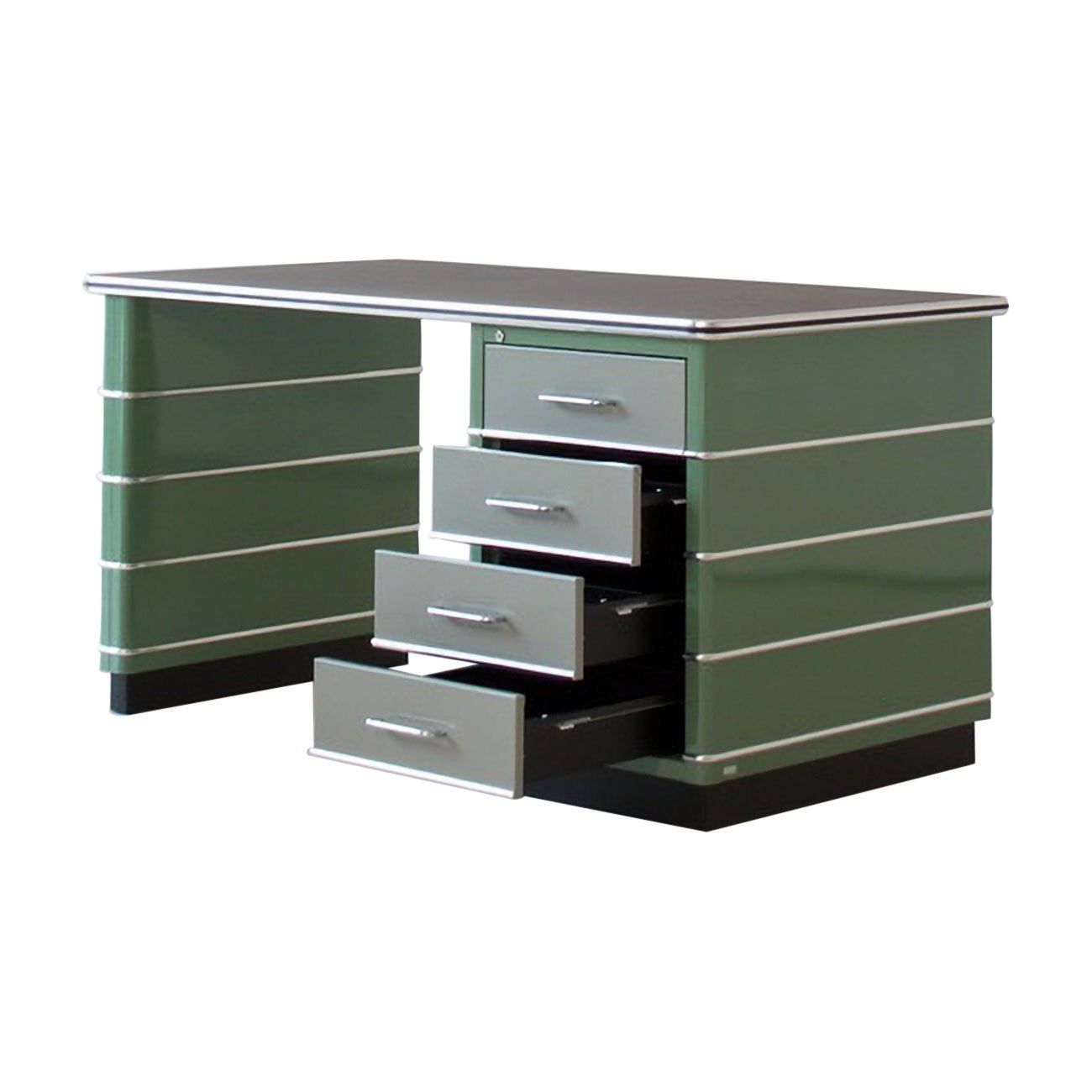 Bureau en métal de conception industrielle en métal peint et chromé et aluminium, sur mesure en vente