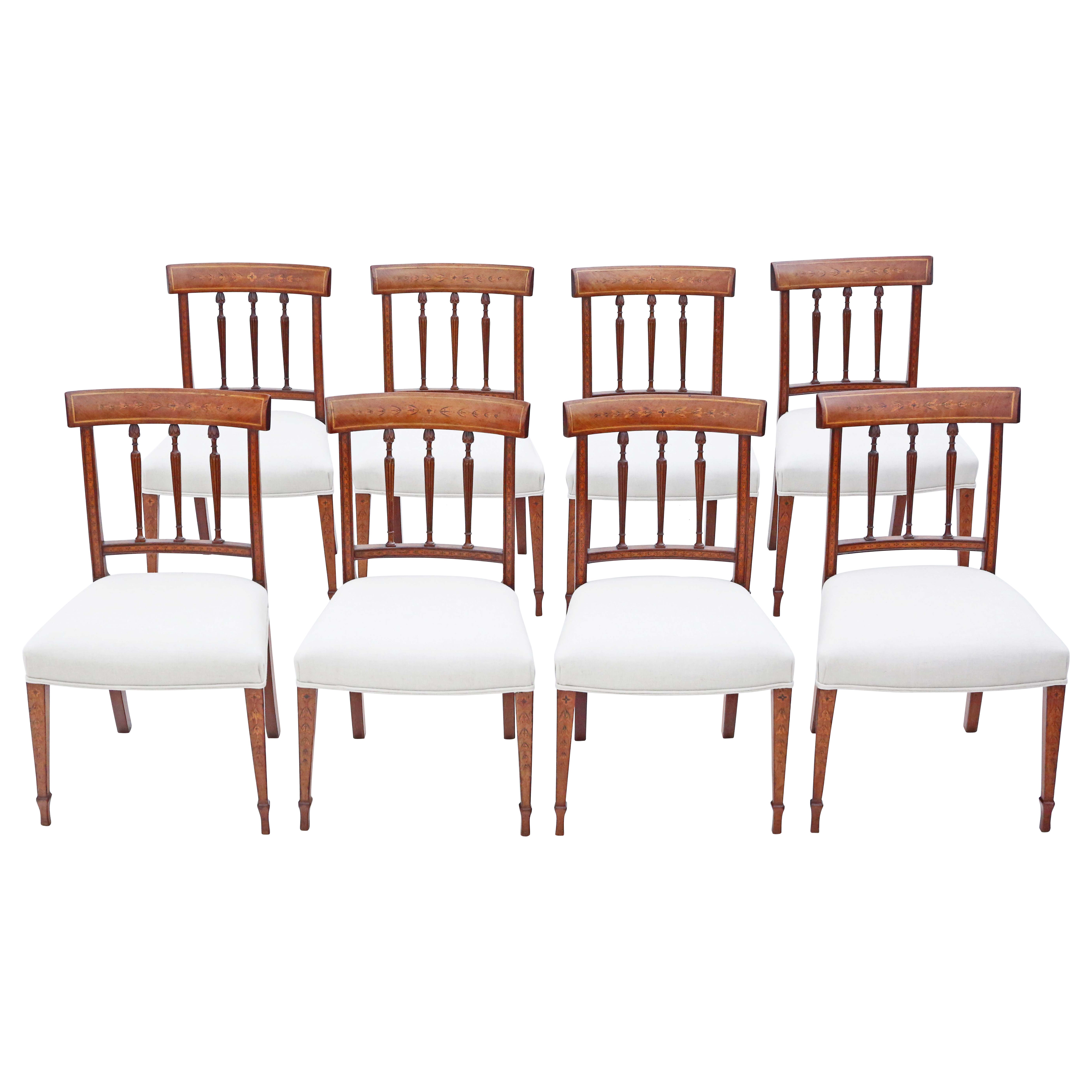 Antique fine quality set of 8 mahogany marquetry dining chairs early 19th Centur