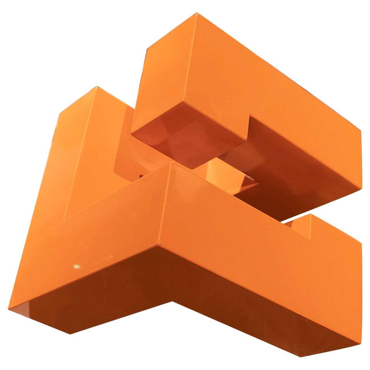 Modern Orange Lacquered Wood Sculpture with Intertwined Straight Forms