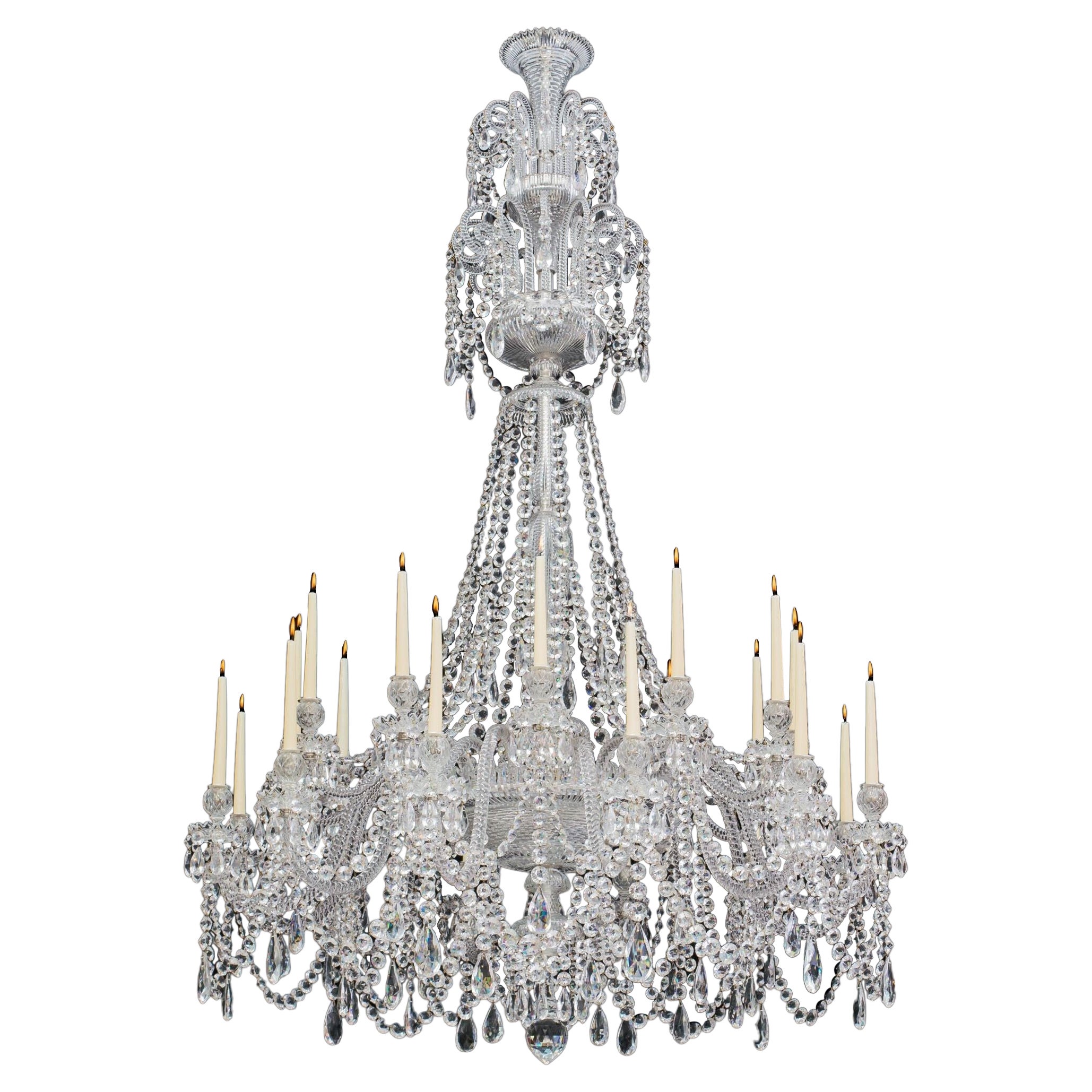 A Large Twenty Four Light Cut Glass Victorian Chandelier By Perry & Co London For Sale