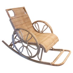Retro Handmade Wicker Rocking Chair with Armrests