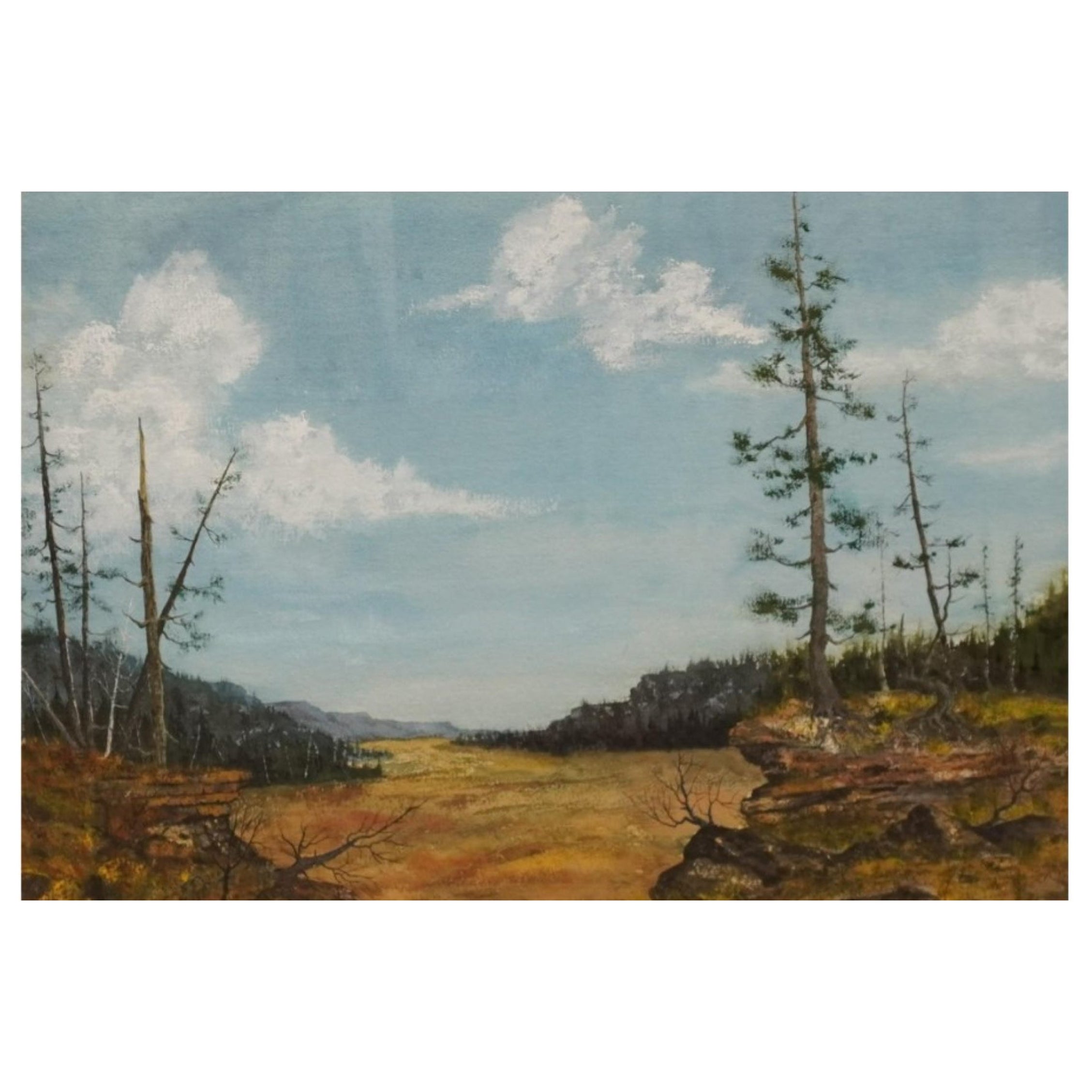 American School, 20th Century, Sparse Landscape, Watercolor And Gouache, Signed For Sale