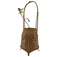 Japanese Bamboo Basket and Flower Vase 1970s