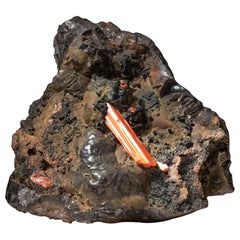 Crocoite on Hematite  from Dundas, Tasmania, Australia