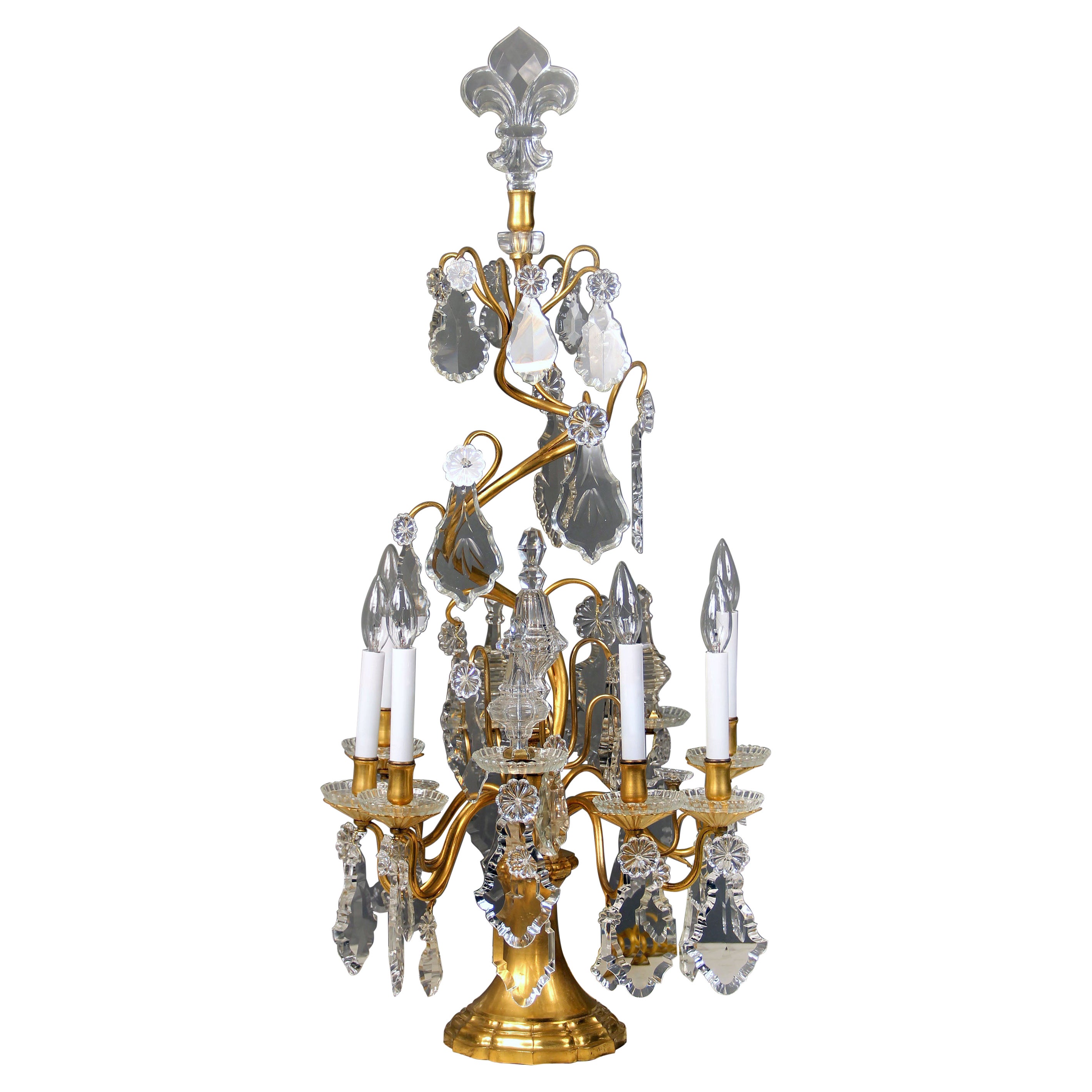 Lovely Late 19th Century Gilt Bronze and Baccarat Crystal Six Light Girandole For Sale
