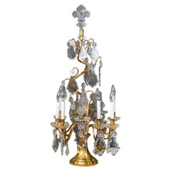Antique Lovely Late 19th Century Gilt Bronze and Baccarat Crystal Six Light Girandole