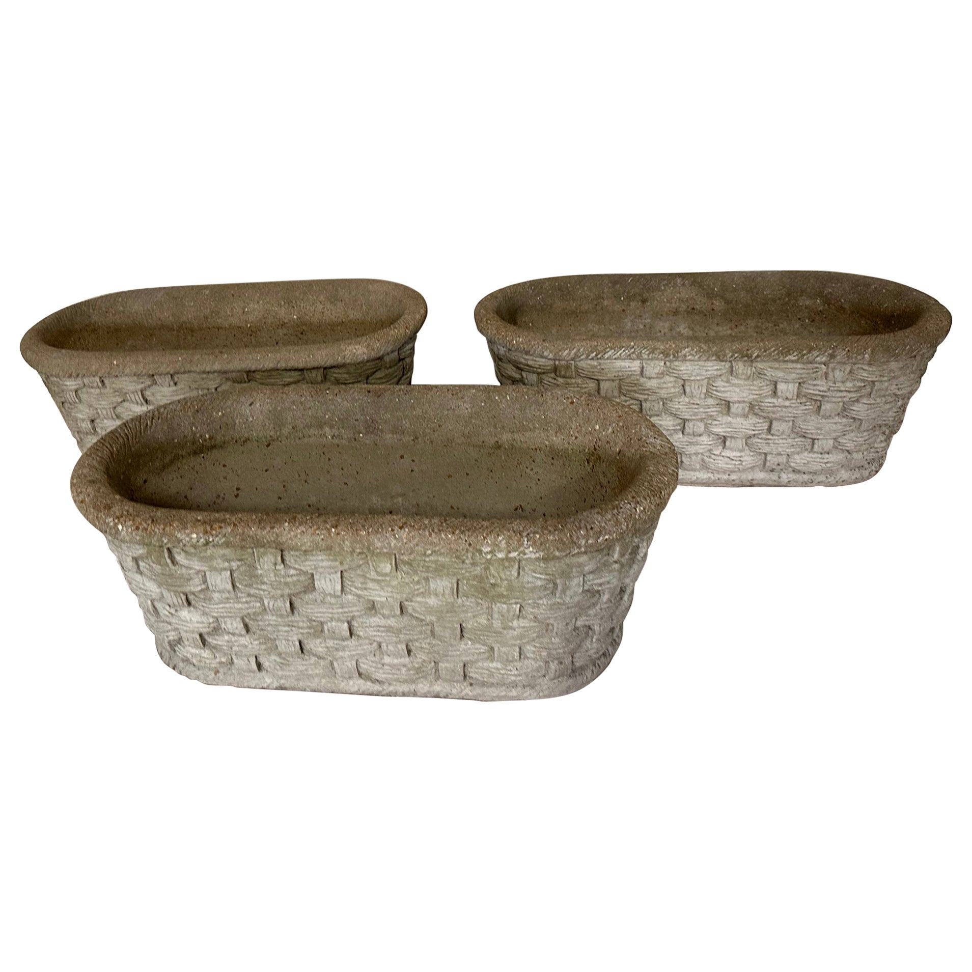 Mid-Century Classical Styled Cast Stone Basket Weave Planters -- 3 Available For Sale