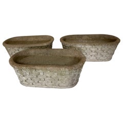 Mid-Century Classical Styled Cast Stone Basket Weave Planters -- 3 Available