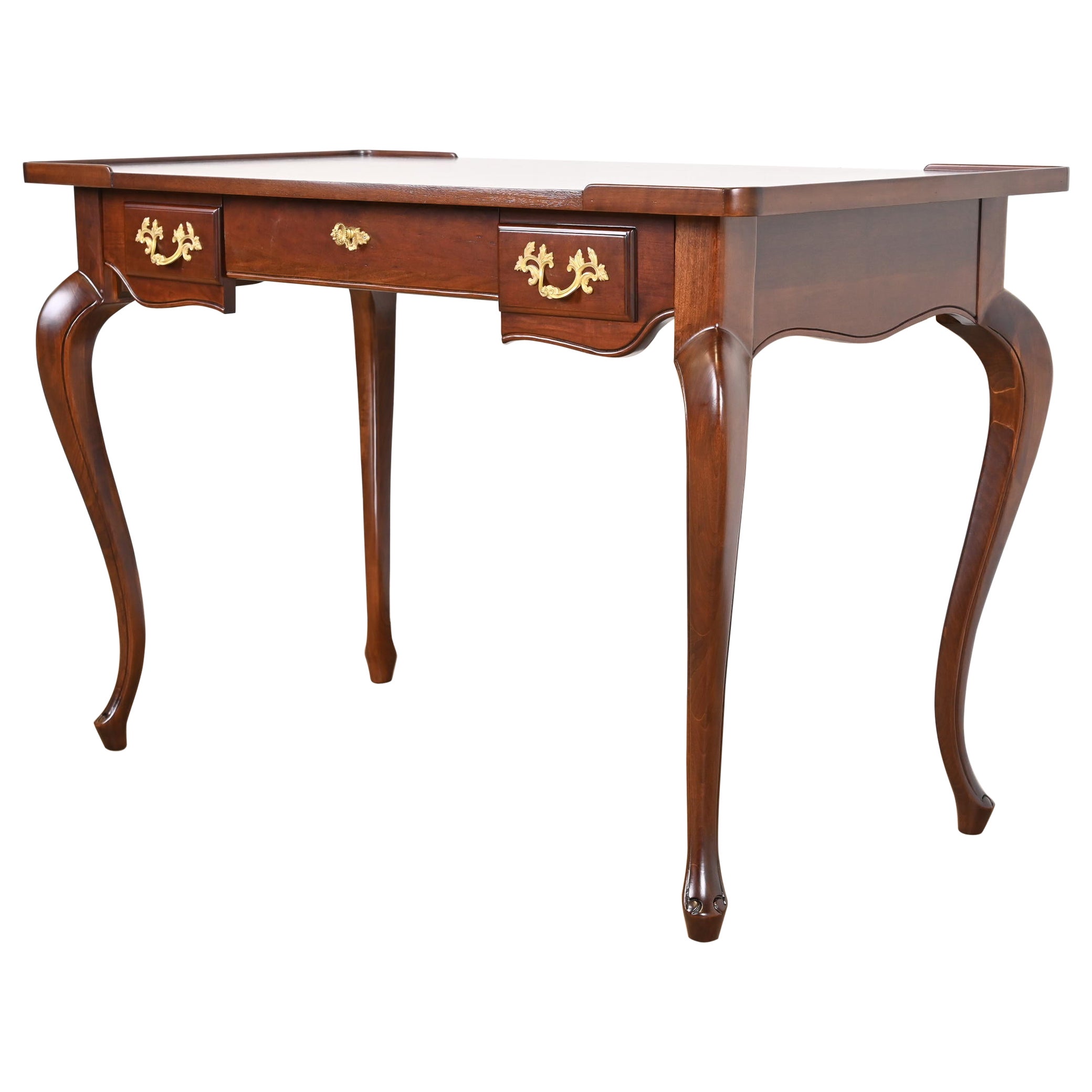 Baker Furniture French Provincial Louis XV Cherry Writing Desk, Newly Refinished For Sale