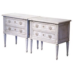 Pair 19th Century French Louis XVI Carved Painted Two-Drawer Chests Nightstands