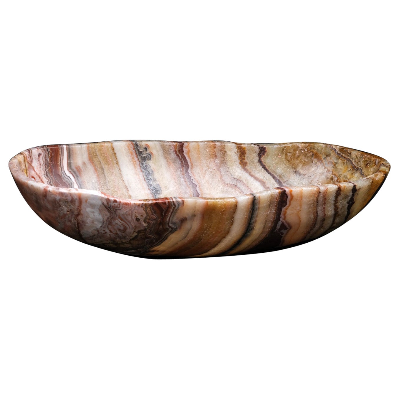 Large Polished Rainbow Onyx Canoe Bowl from Mexico (19.2 lbs) For Sale