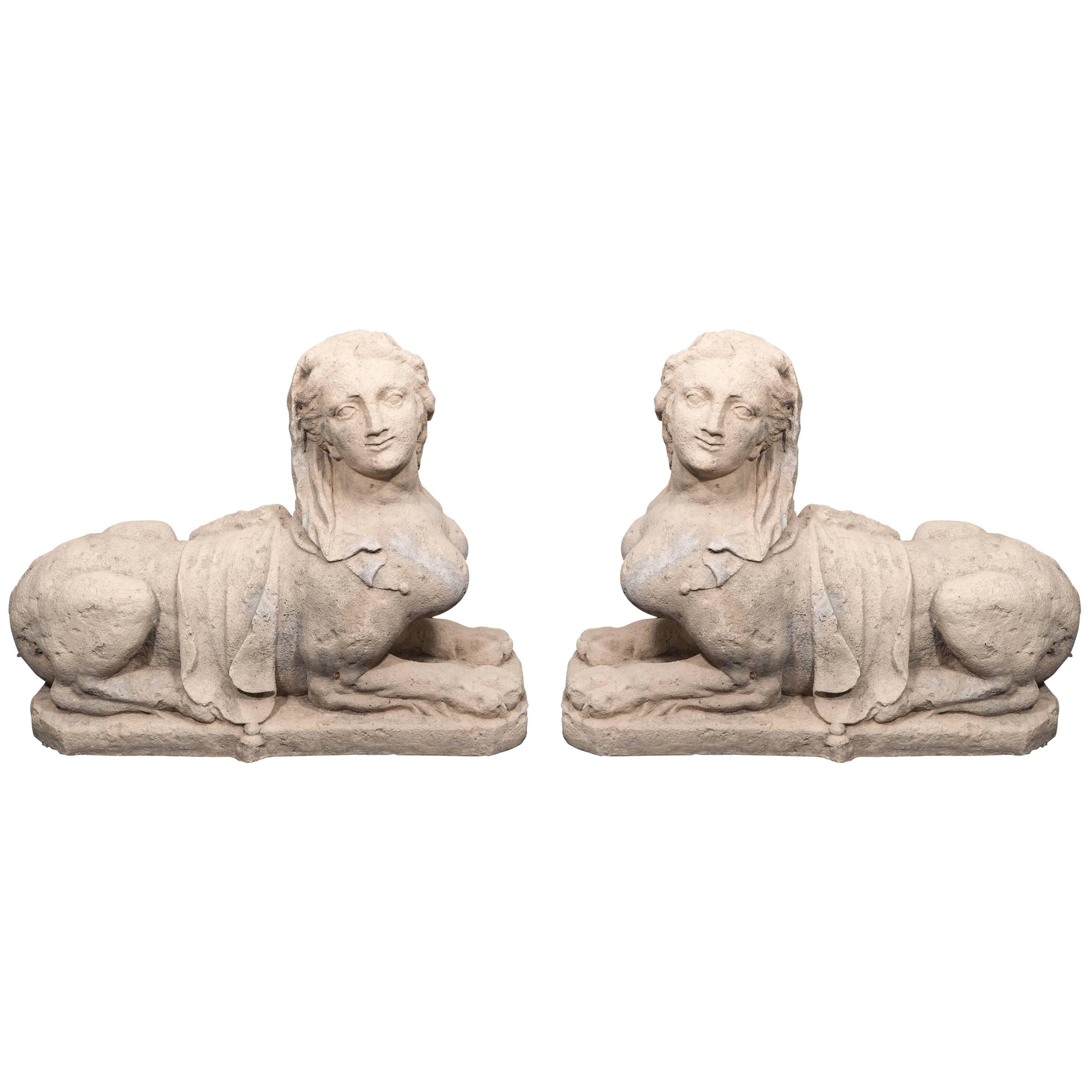Pair of 1920's European Female Sphinx Statues