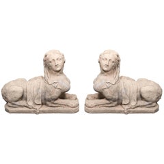 Pair of 1920's European Female Sphinx Statues
