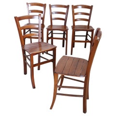 Early 20th Century Solid Beech Wood Set of Five Rustic Chairs 