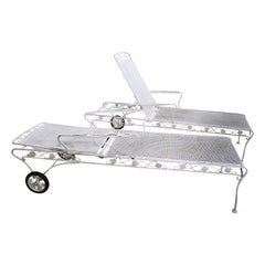 Pr. Adjustable Wrought Iron Garden Patio Poolside Chaise Lounges by Woodard