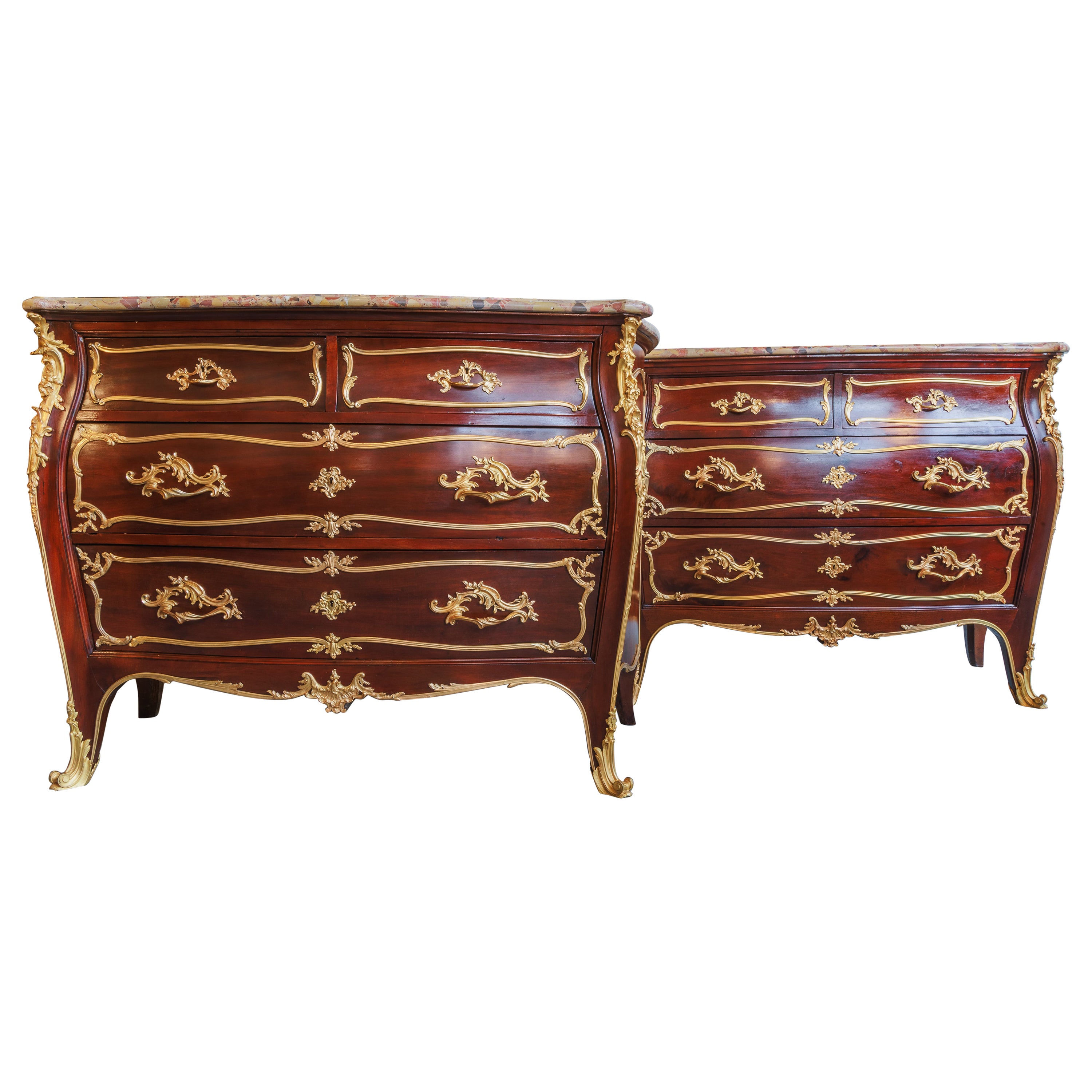 A  pair of French 19th c mahogany and gilt bronze mounted commodes by F. Linke For Sale