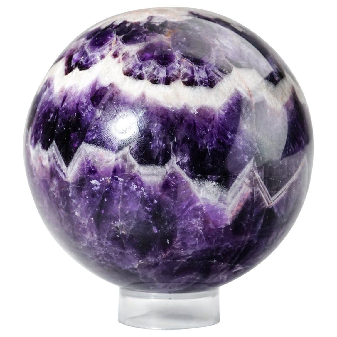 Polished Chevron Amethyst Sphere from Brazil (3.5", 2.5 lbs) For Sale