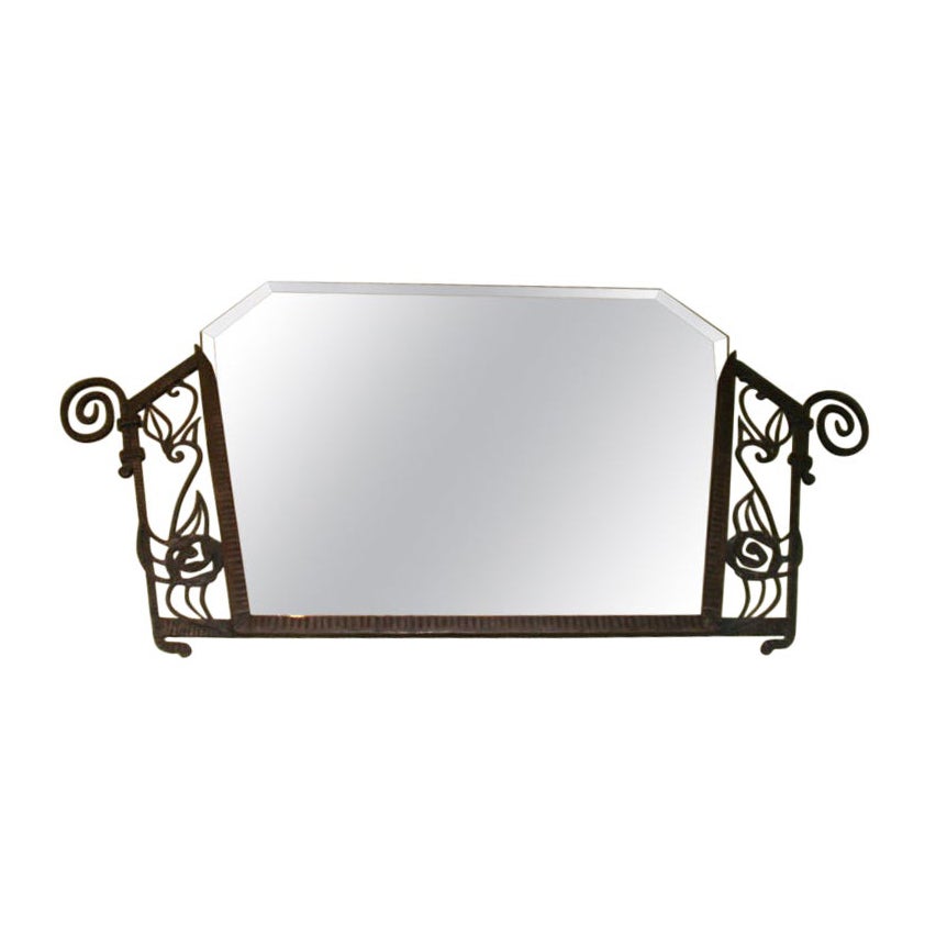 Period French Art Deco Wrought Iron Beveled Mirror