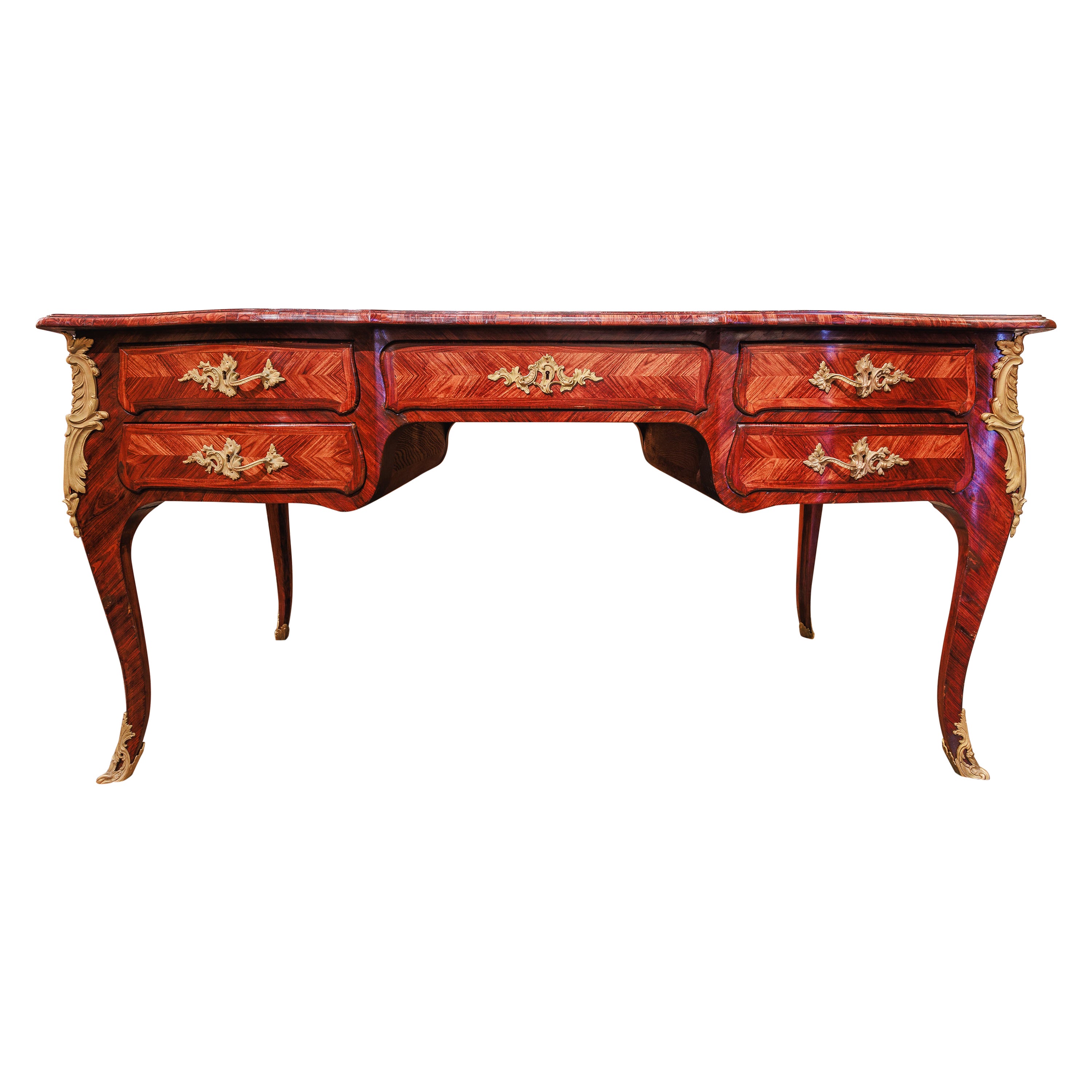 Bureau Louis XV en bois de roi et bronze doré de la Régence du XVIIIe siècle en vente