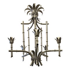 Merveilleuse Pagode en Bambou Chinoiserie A Silver Gilt Tole Chandelier Light Fixture