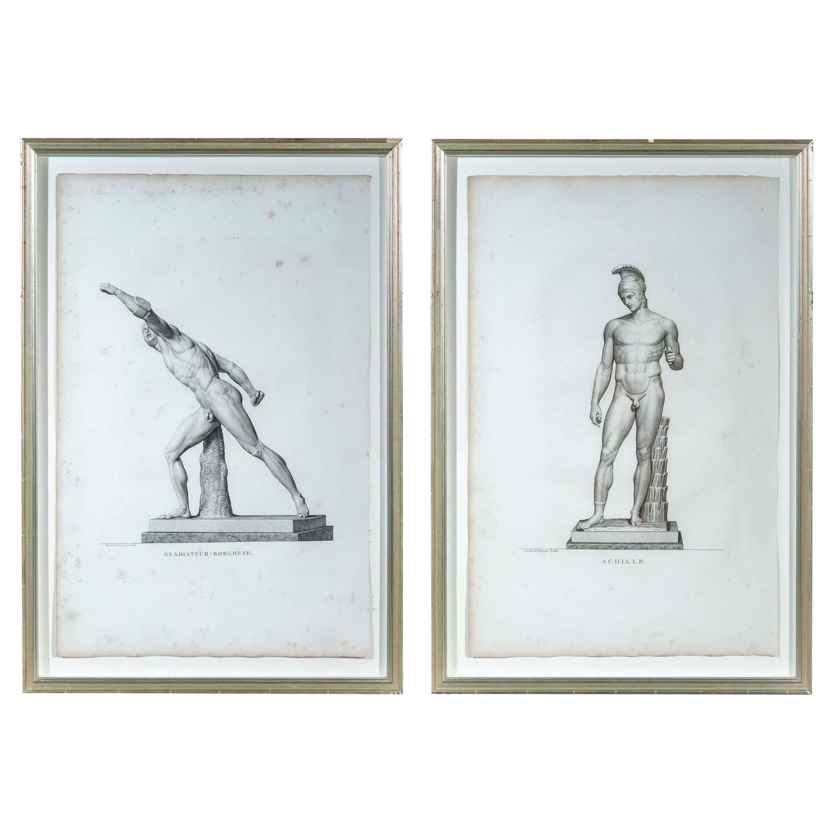 19th Century Grand Tour Engravings of Achilles and Borghese Gladiator