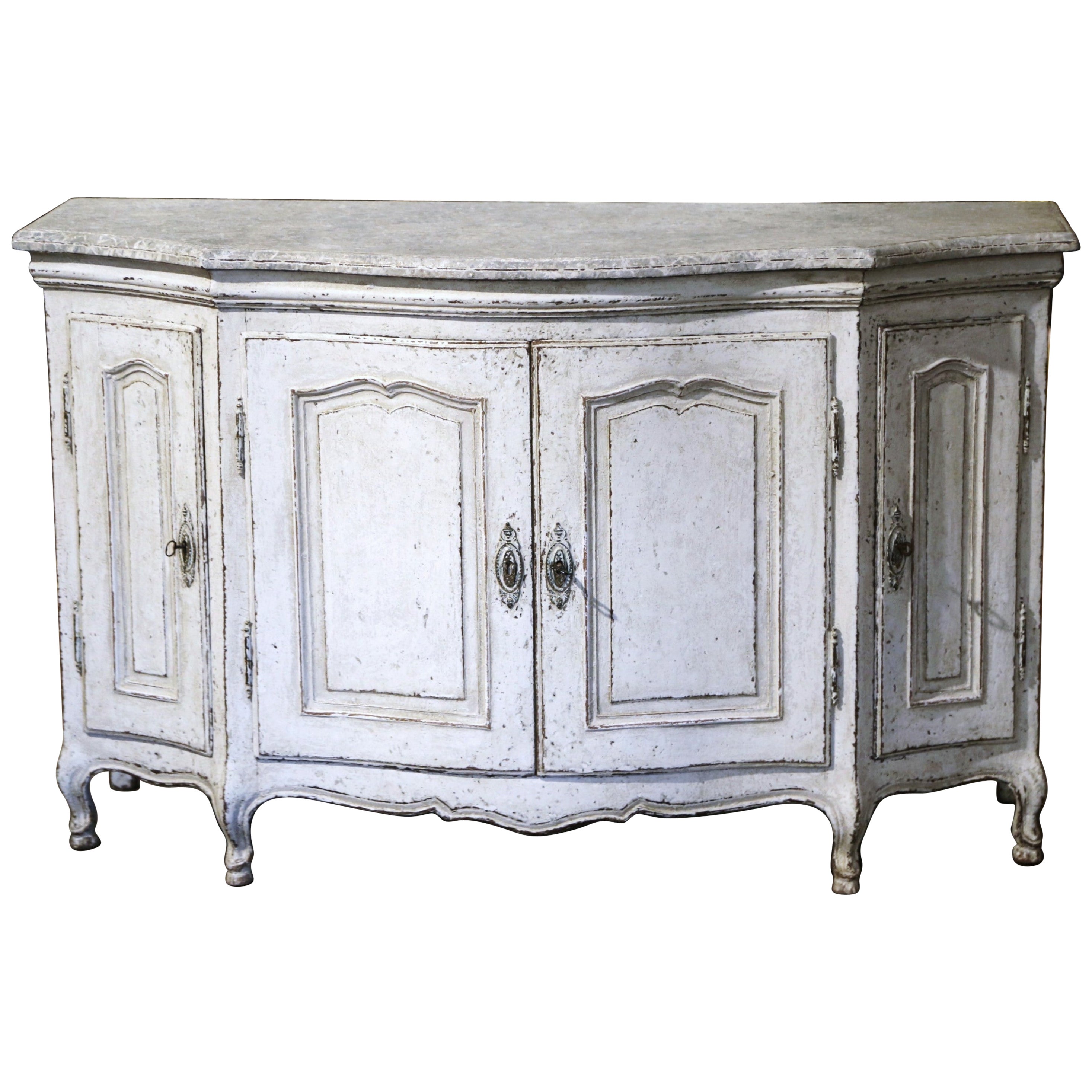 18th Century French Louis XV Painted Four-Door Bombe and Serpentine Buffet For Sale
