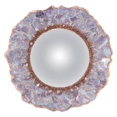 Artist made one of a kind lilac color mica and resin mirror, gilt resin detail