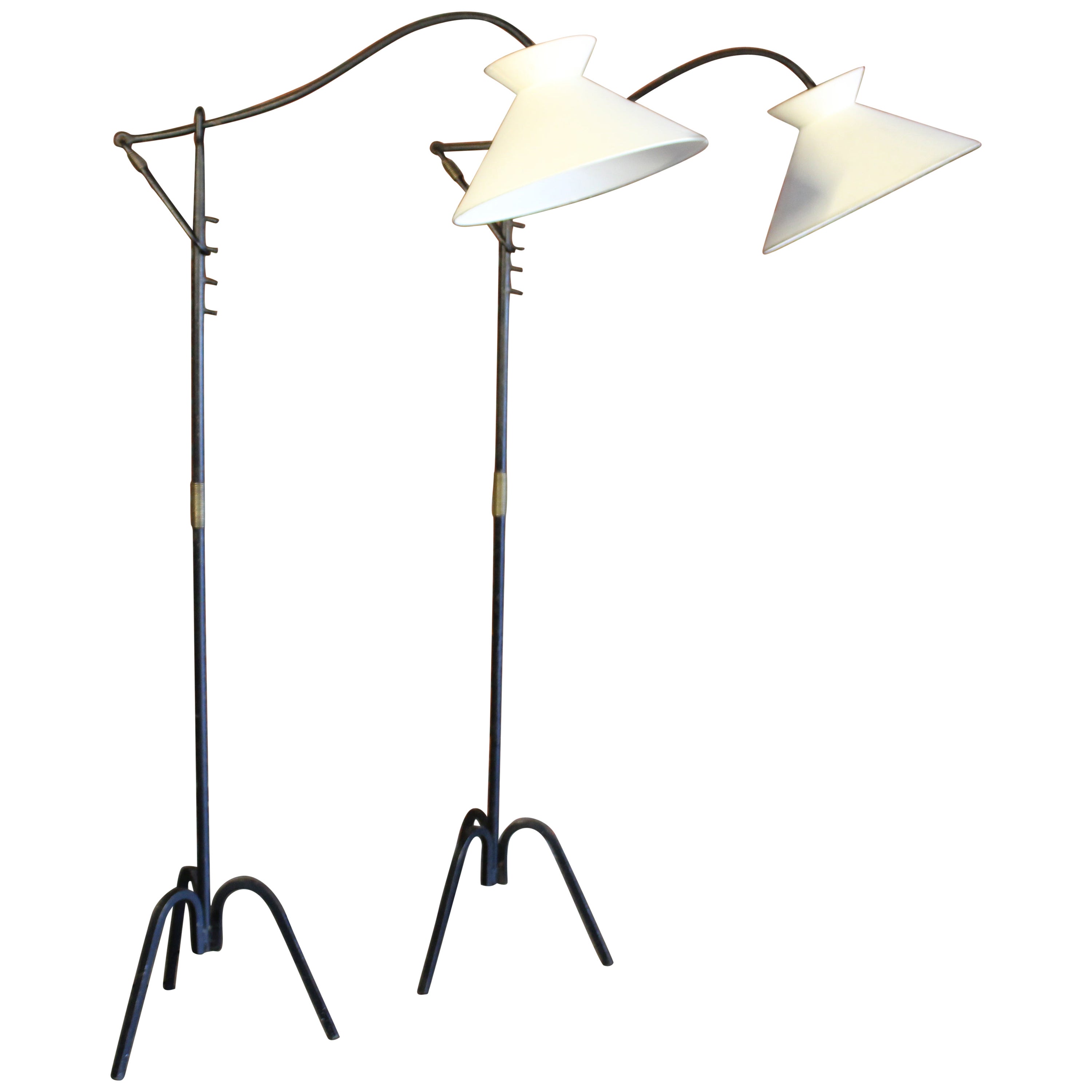 Adjustable Iron Floor Lamp Attributed to Jacques Adnet, France, 1950s. One Avail For Sale
