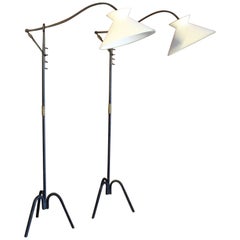 Adjustable Iron Floor Lamp Attributed to Jacques Adnet, France, 1950s. One Avail