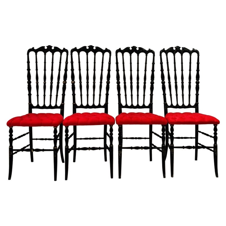 Set of four venicien chairs hand painting in wood and fabric circa 1900 For Sale