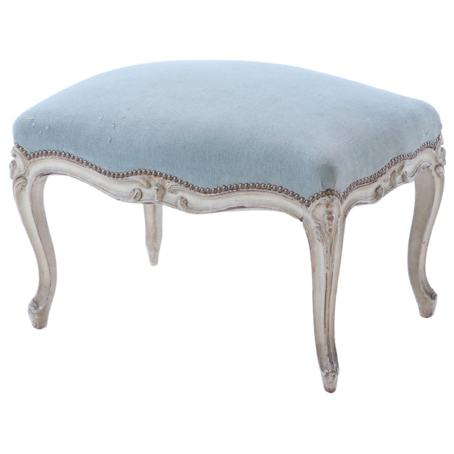 A Louis XV style painted and carved upholstered foot stool C 1920. For Sale