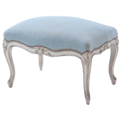 Antique A Louis XV style painted and carved upholstered foot stool C 1920.