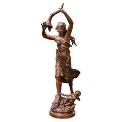 Bronze du 19e siècle intitulé "Amor et Fortuna" par Aug Moreau