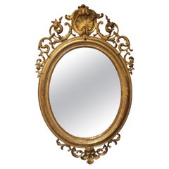 Napoleón III, French Gildwood Mirror, oval , floral carved gildwood