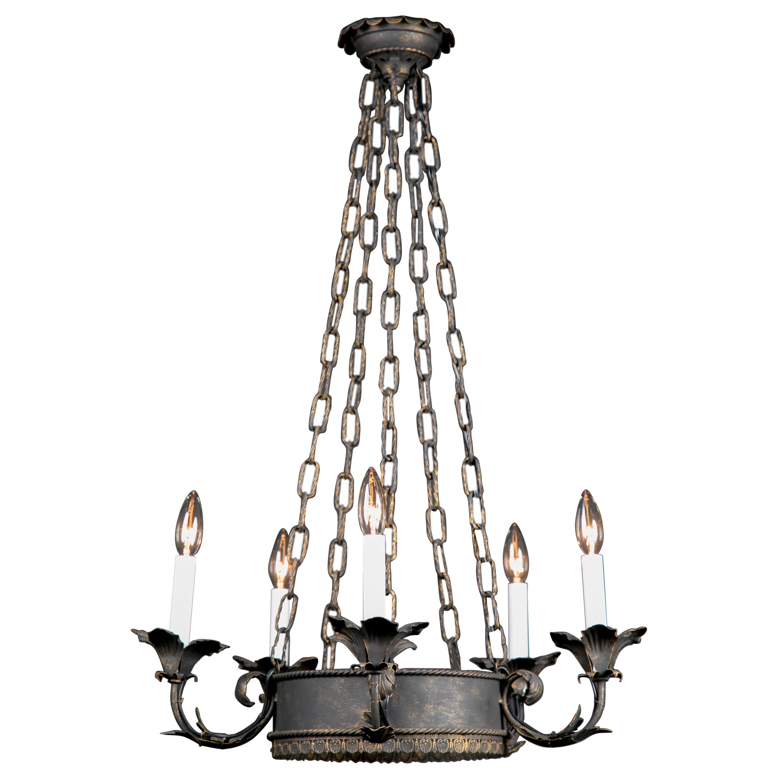 French Antique Empire Iron and Tole Chandelier, Late 19th Century  For Sale