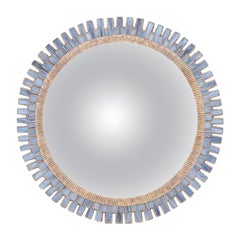 Large blue glass and resin convex mirror in the manner of Line Vautrin