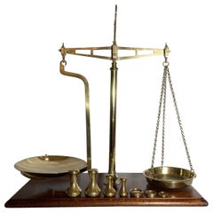 Vintage Brass and Wood Set of Scales with Assorted Weights