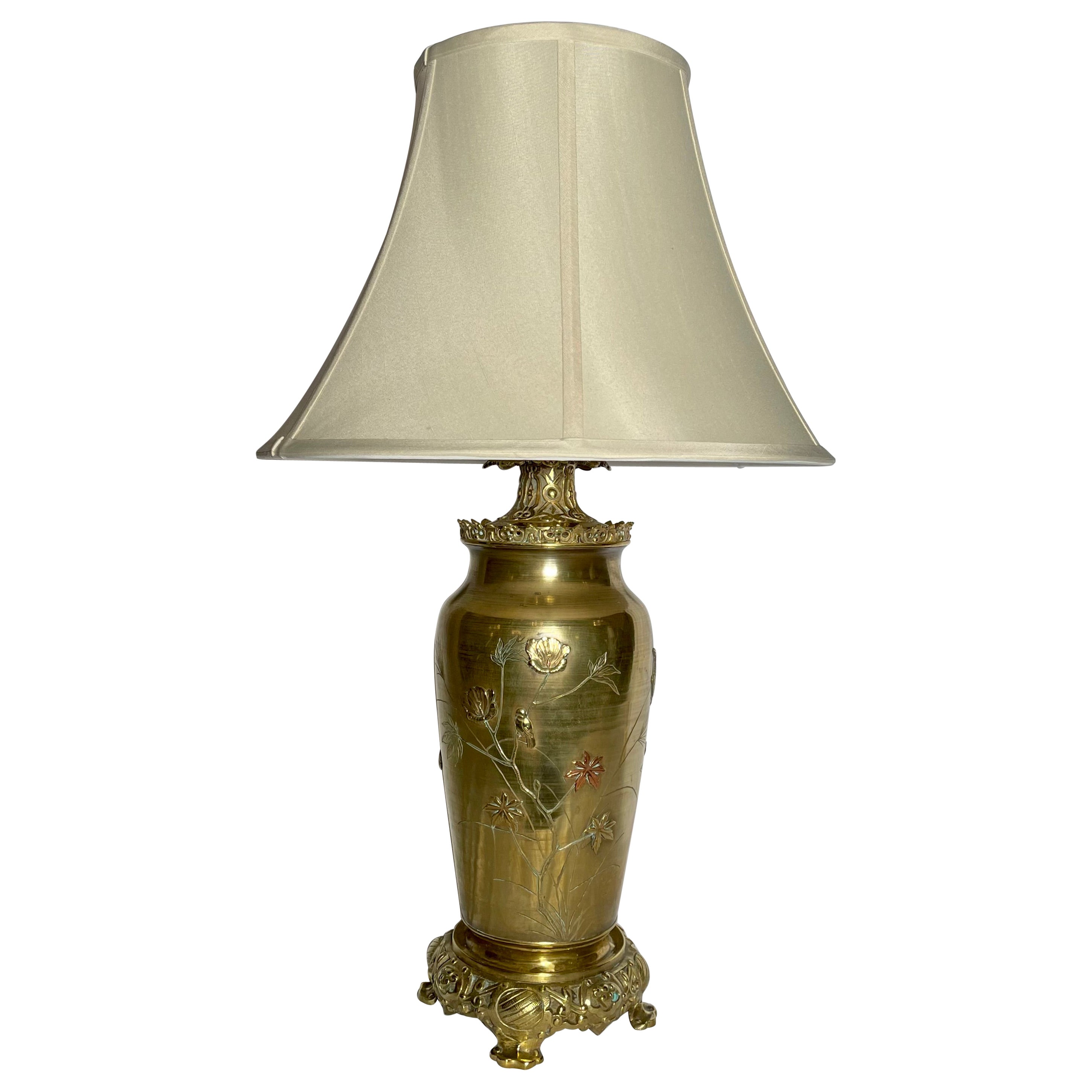 Lampe japonaise d'antiquités en bronze multicolore en vente