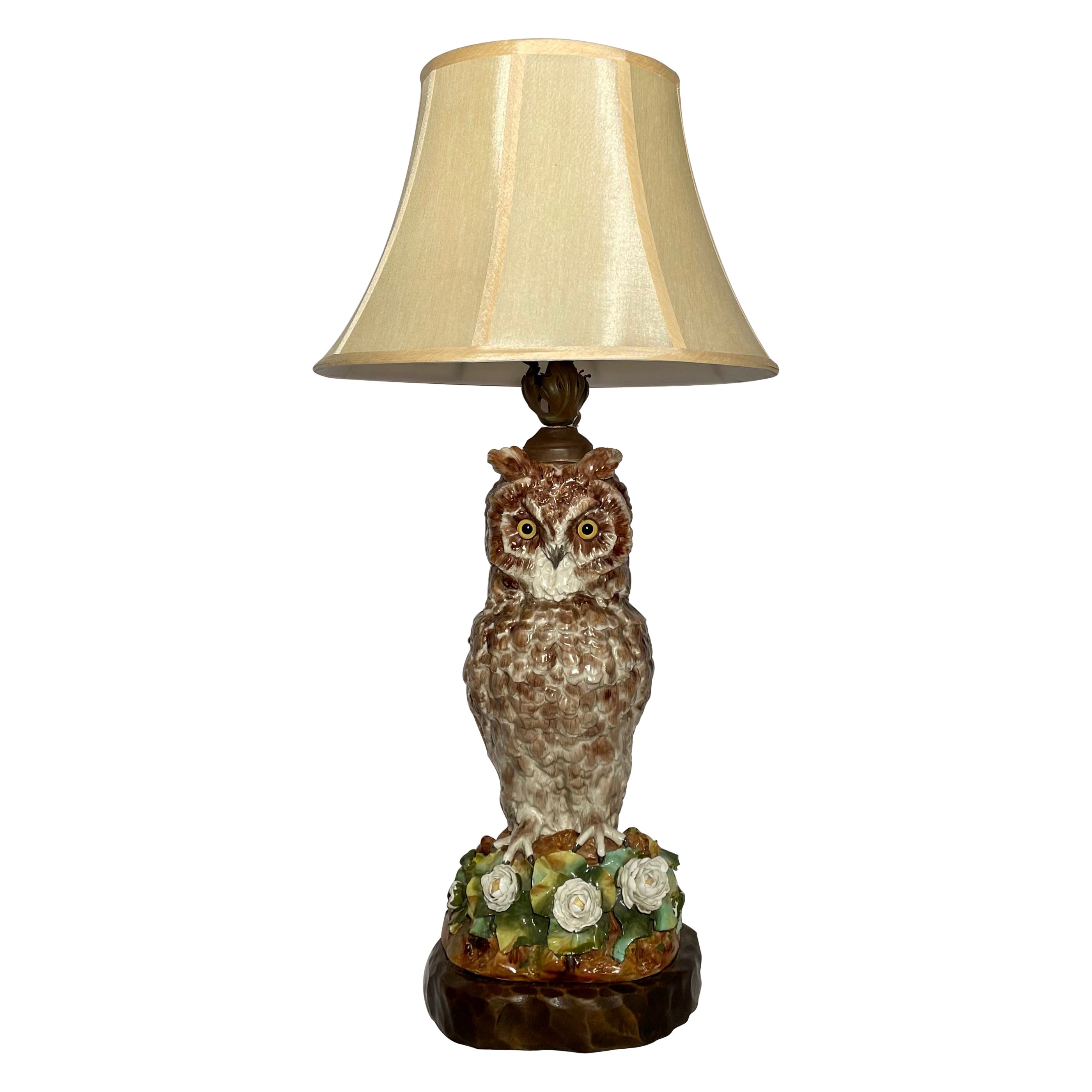 Antique Porcelain Owl Lamp For Sale