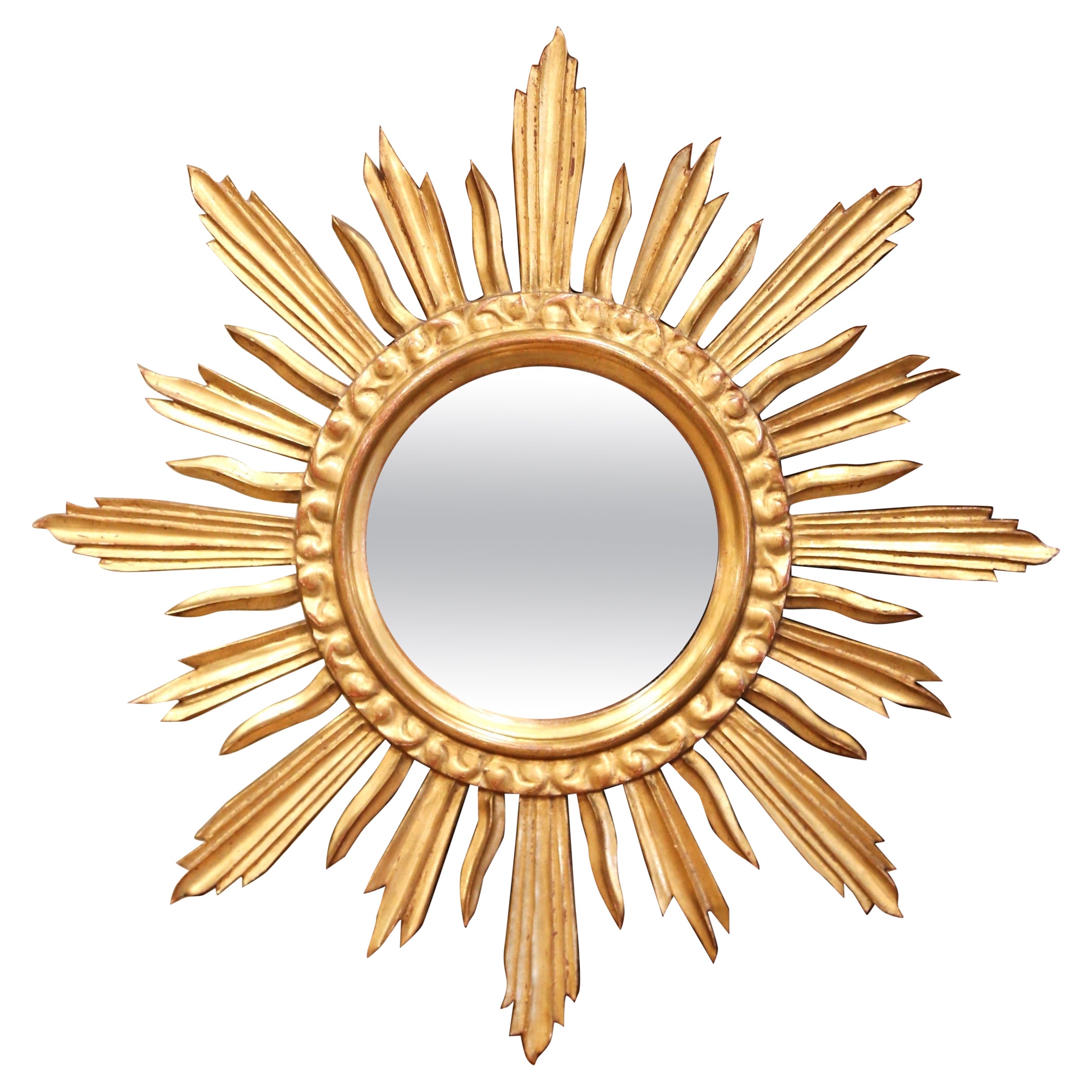 Mid-Century French Carved Giltwood Sunburst Wall Mirror from Versailles For Sale