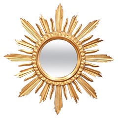 Vintage Mid-Century French Carved Giltwood Sunburst Wall Mirror from Versailles