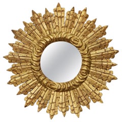 Vintage French Gilt Sunburst or Starburst Mirror (Diameter 24)